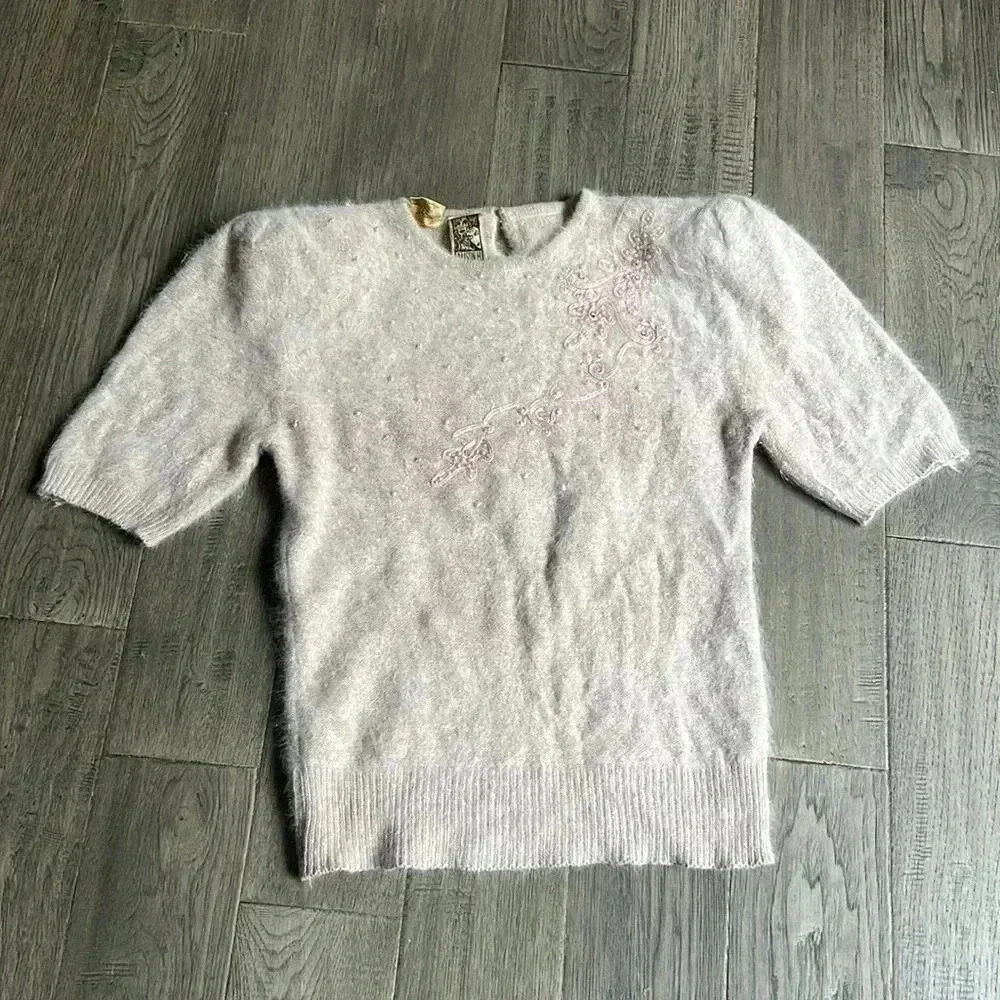 🔥Alison H.🔥 | Vintage light pink angora rabbit hair short sleeve sweater